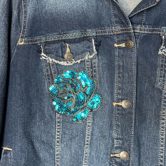 Recycled UpCycled Vintage Whiskey Denim Jacket Gypsy Hippie Bling Sequin XL 1X - Picture 4 of 5